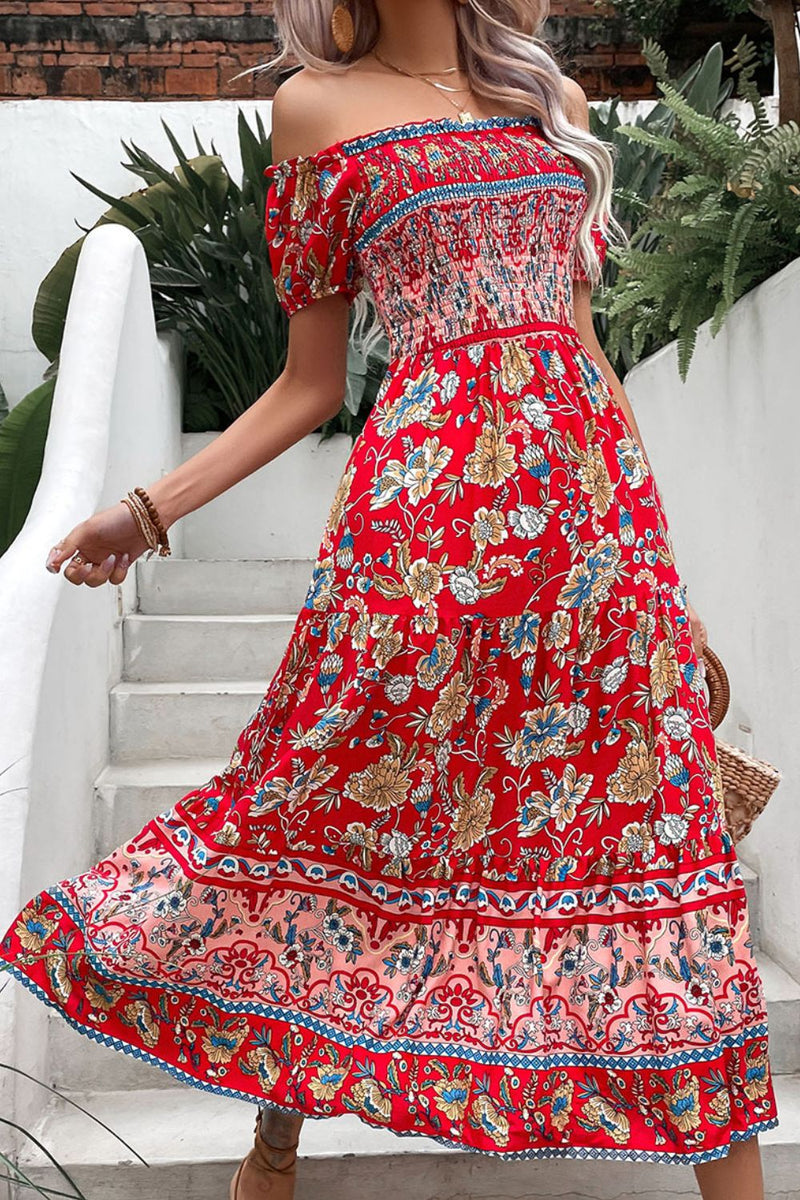 Juno Floral Off-Shoulder Smocked Midi Dress
