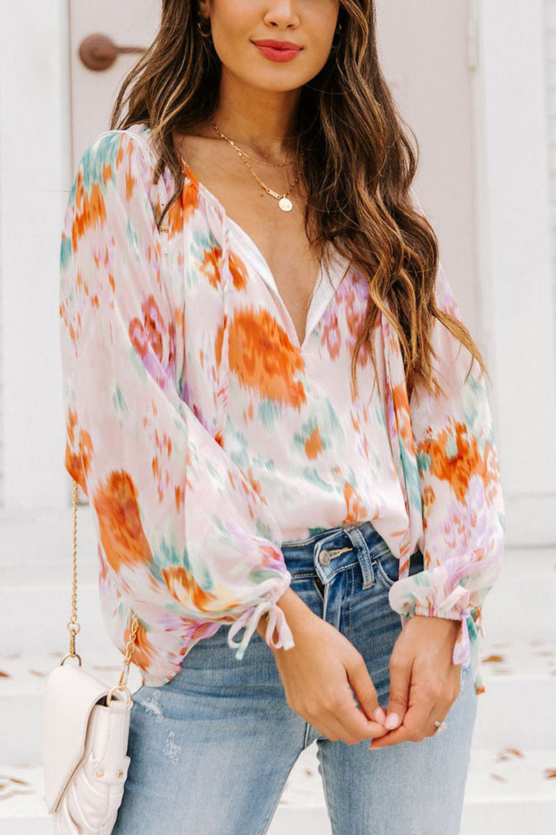 Nellie Printed Tie Neck Long Sleeve Blouse