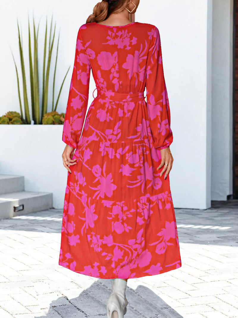 Marli Floral V-Neck Long Sleeve Dress