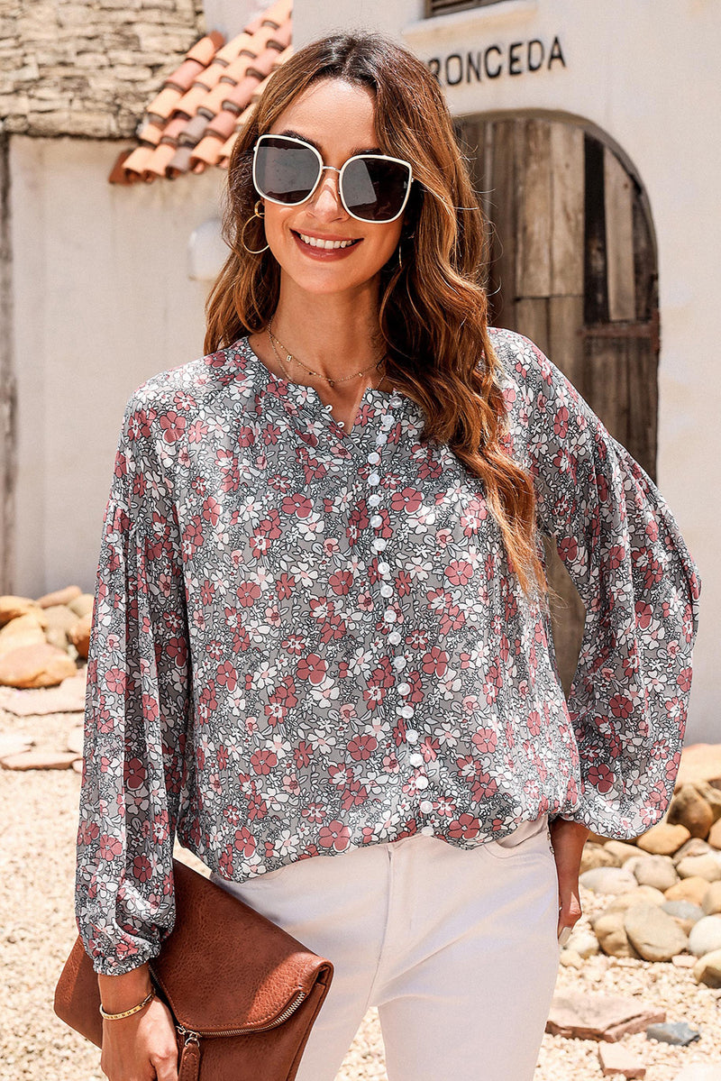 Jailey Printed Notched Balloon Sleeve Blouse