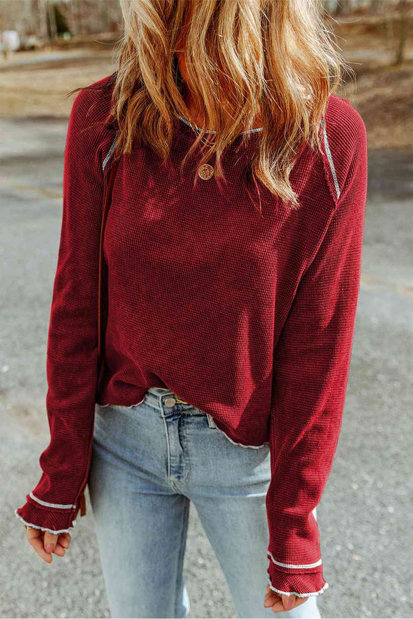 Calia Round Neck Long Sleeve Sweater