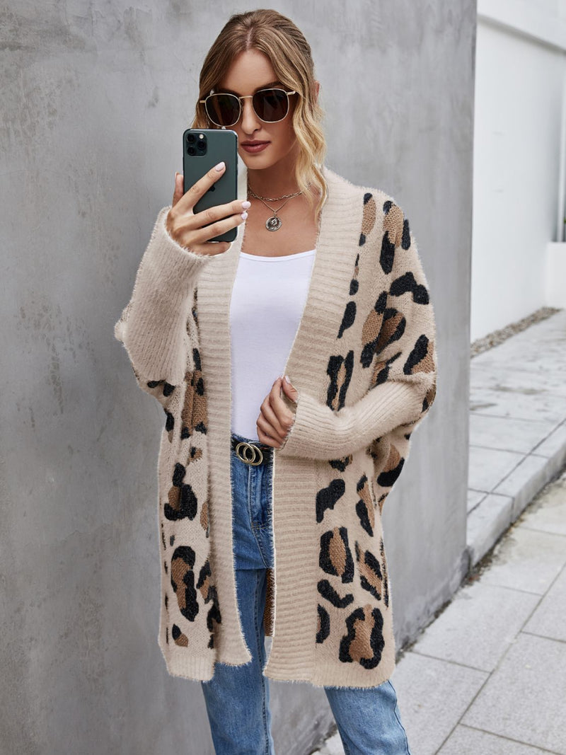 Nina Leopard Pattern Fuzzy Cardigan