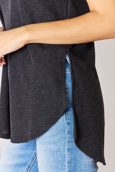 Emery Zenana Waffle Knit Short Sleeve Slit T-Shirt