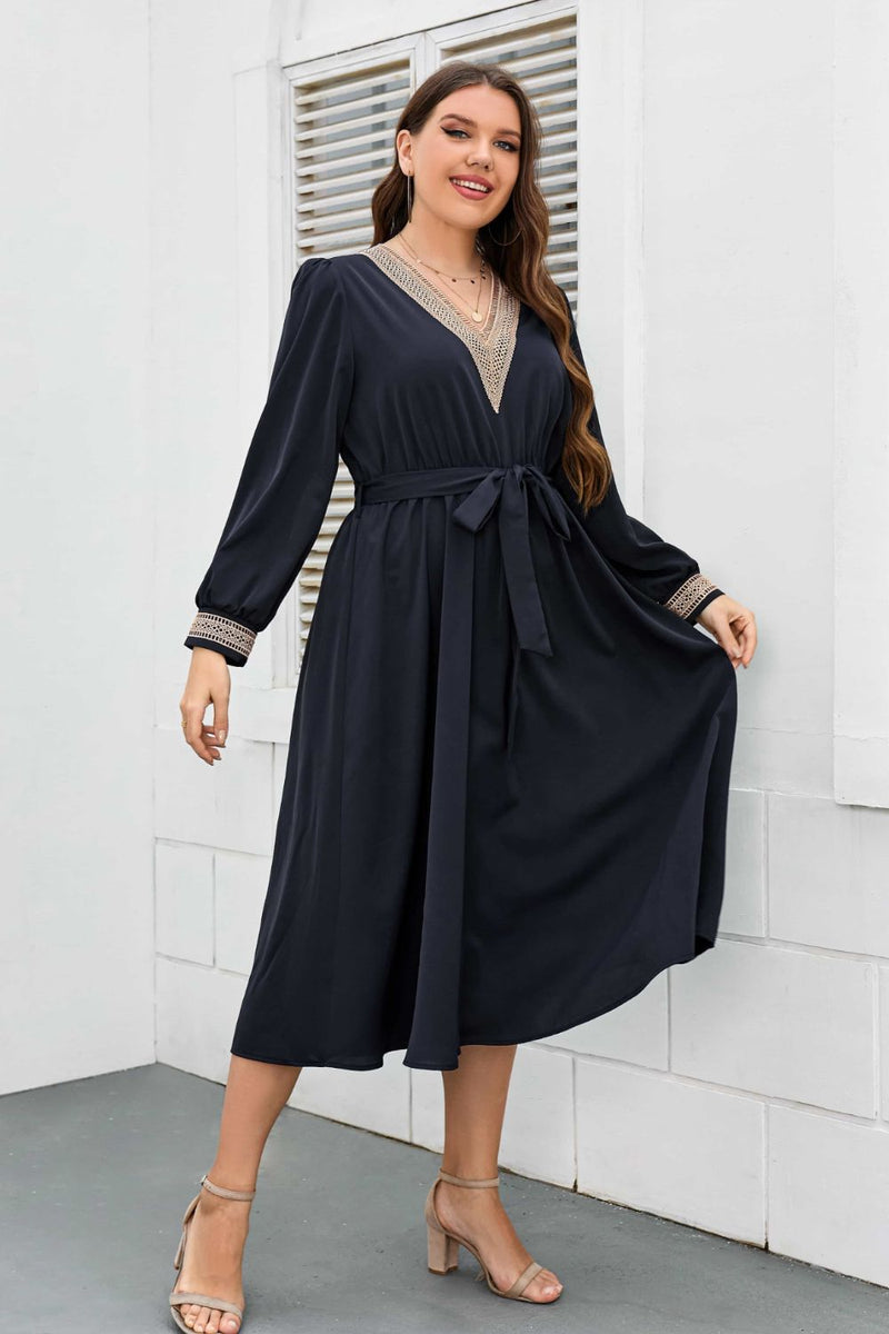 Jada Plus Size Contrast Tie Waist Midi Dress