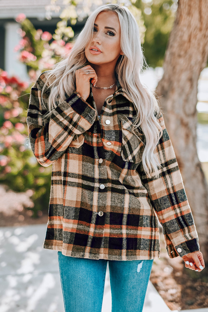 Sonnie Plaid Button Front Shirt Jacket with Breast Pockets