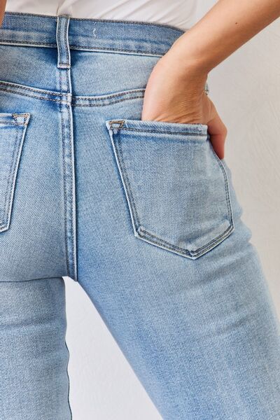 Debbie Kancan Full Size Mid Rise Y2K Slit Bootcut Jeans