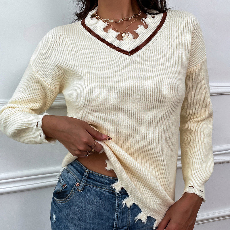 Reese Frayed Detail V-Neck Sweater