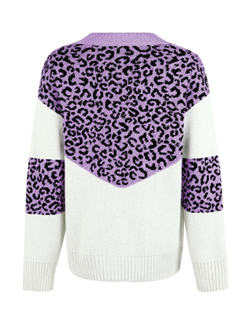 Rosaline Leopard V-Neck Dropped Shoulder Sweater