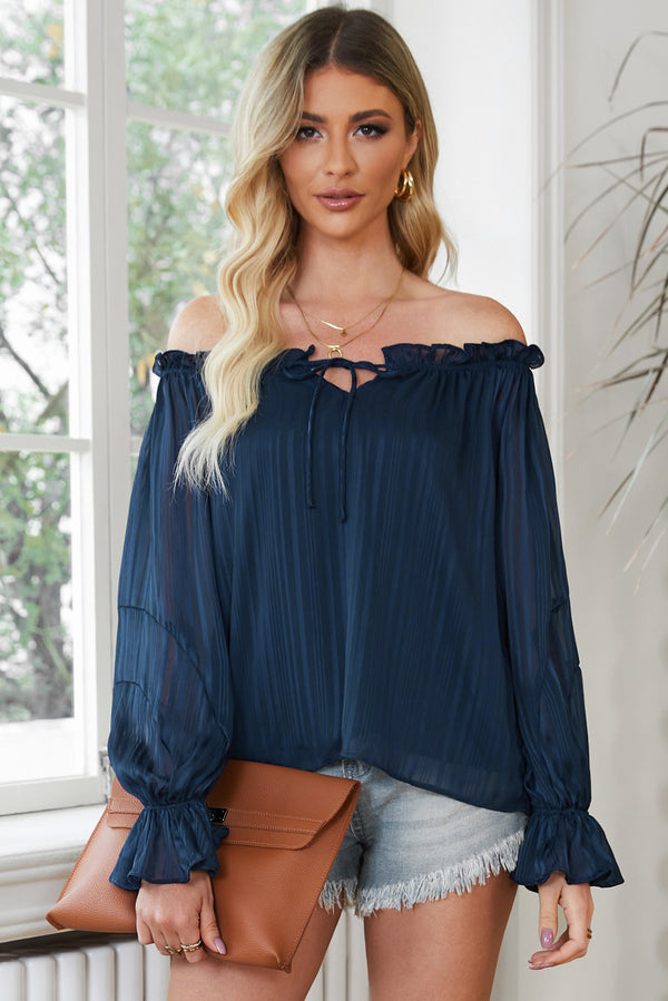 Roxanne Frill Tied Off-Shoulder Flounce Sleeve Blouse