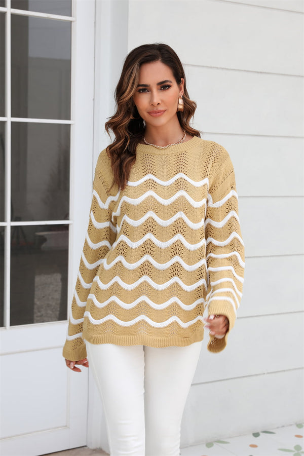Nicola Wave Pattern Round Neck Long Sleeve Sweater