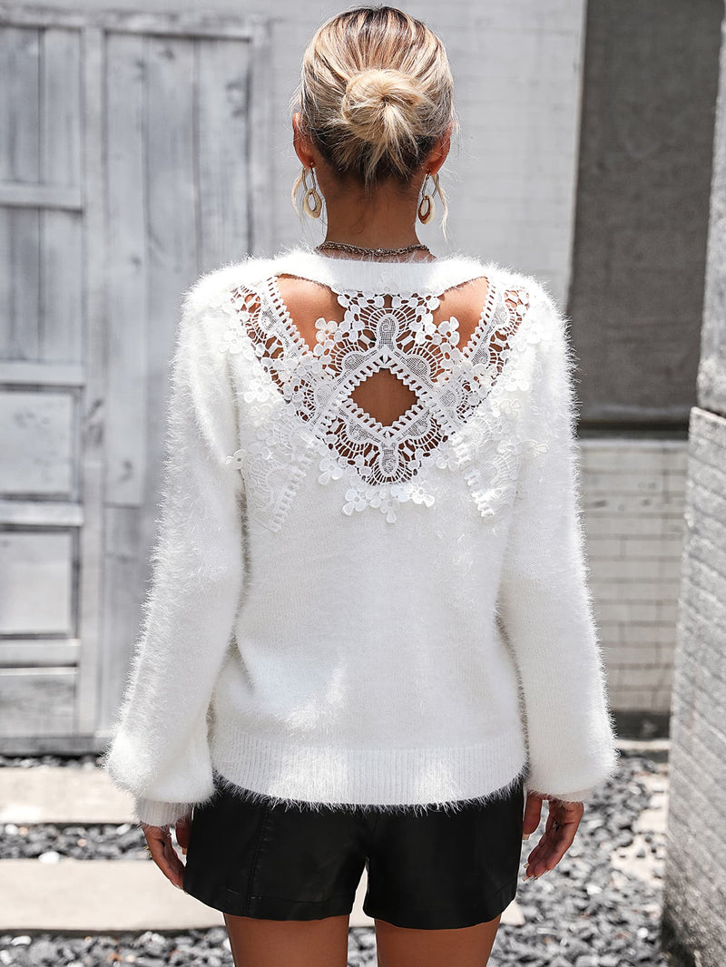 Nora Lace Detail Cutout Long Sleeve Pullover Sweater