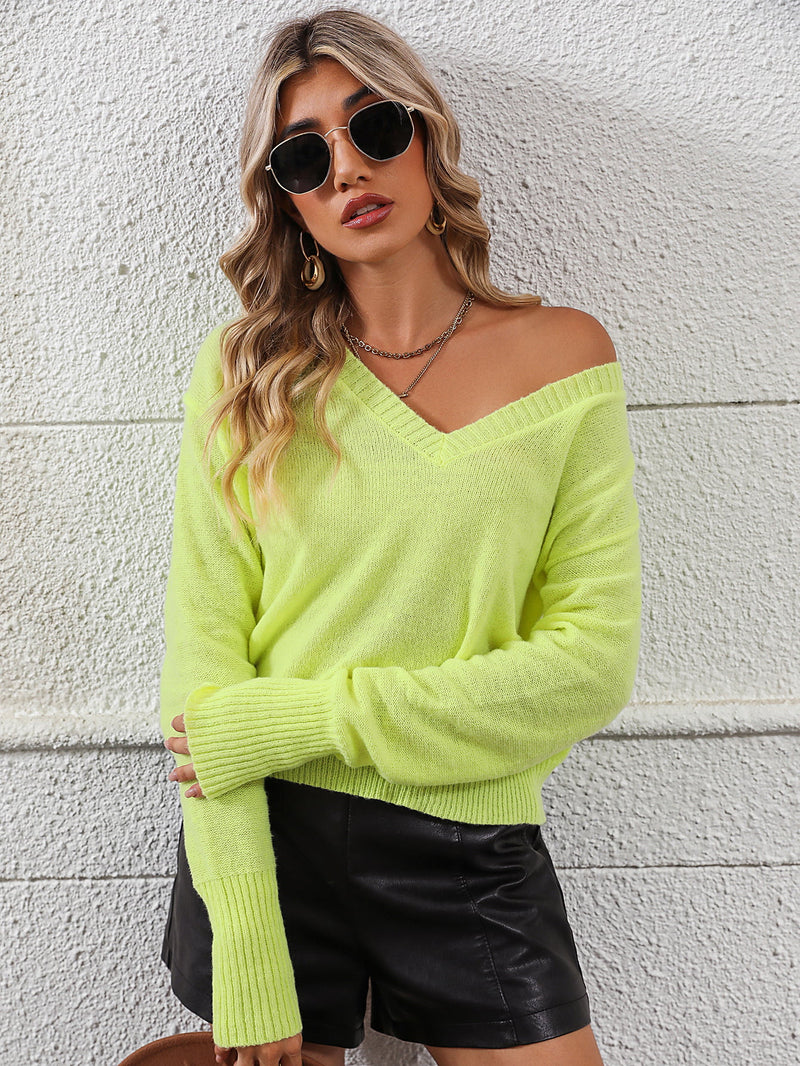 Valo V-Neck Dropped Shoulder Long Sleeve Knit Top- Deal of the Day!