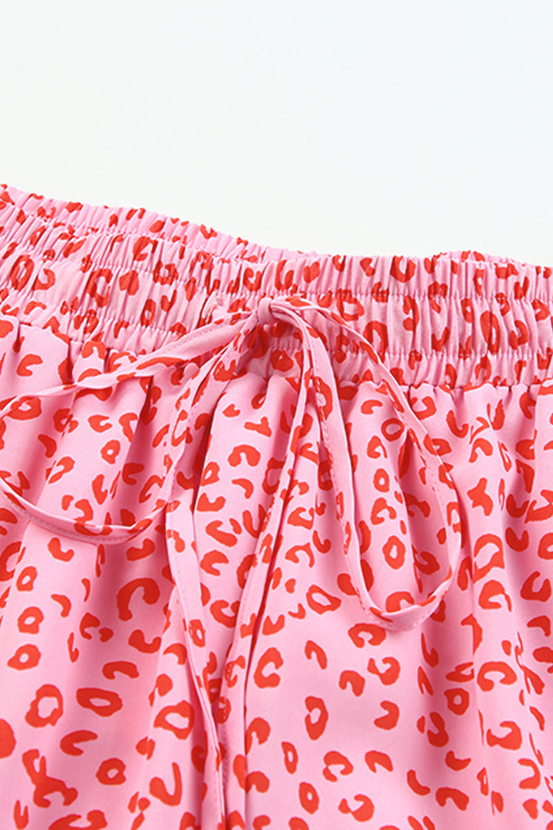 Olivia Leopard Drawstring Waist Frill Trim Tiered Skirt