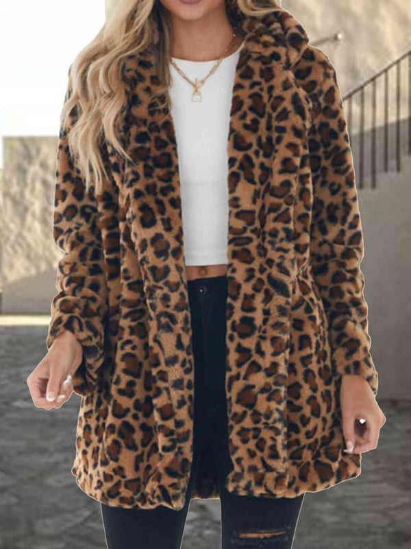 Eleanor Leopard Collared Neck Coat with Pockets