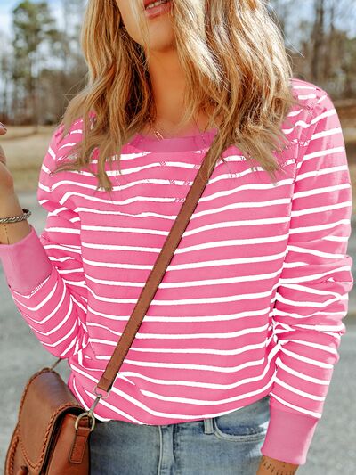 Victoria Striped Round Neck Long Sleeve Sweatshirt -- Deal of the day!