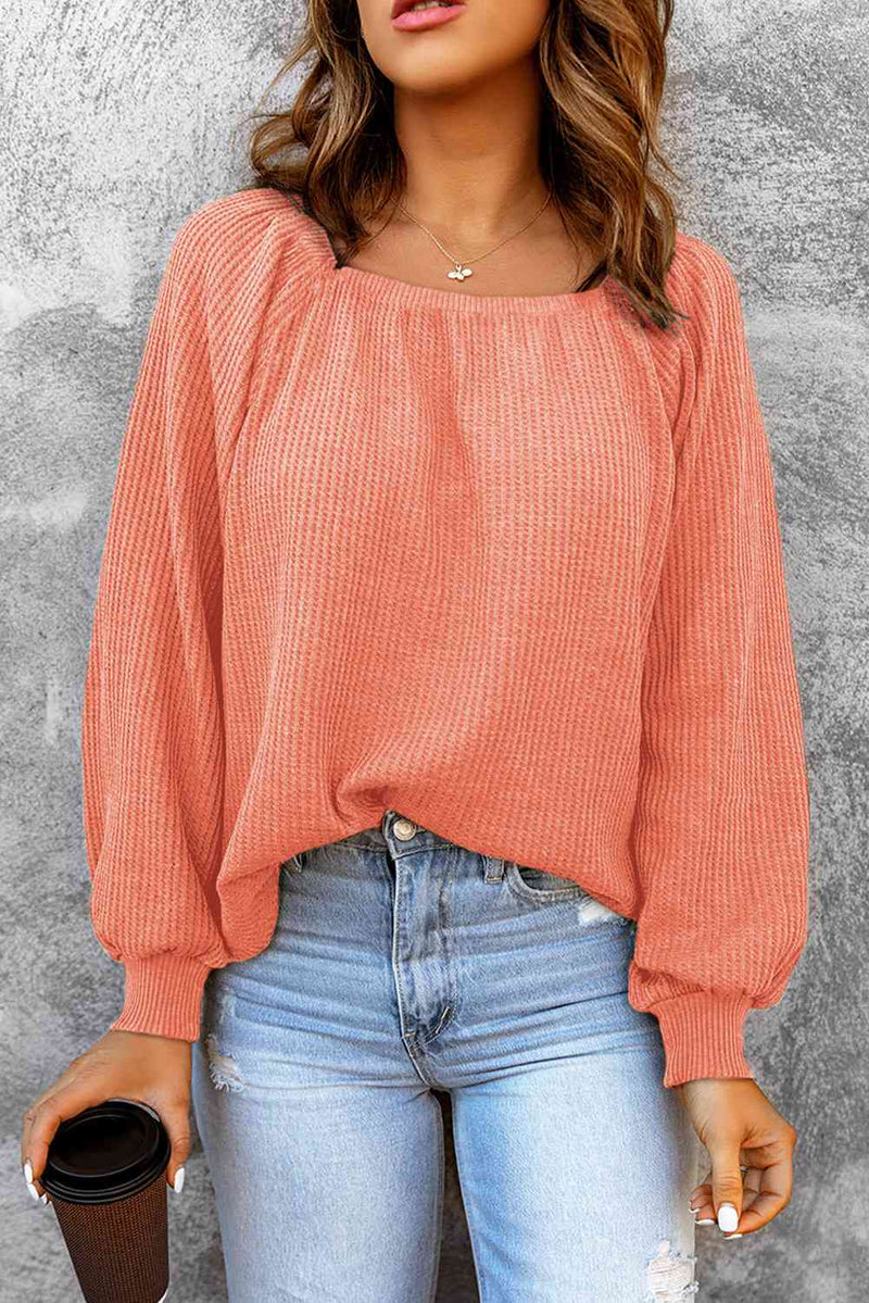 Avia Square Neck Waffle-Knit Top