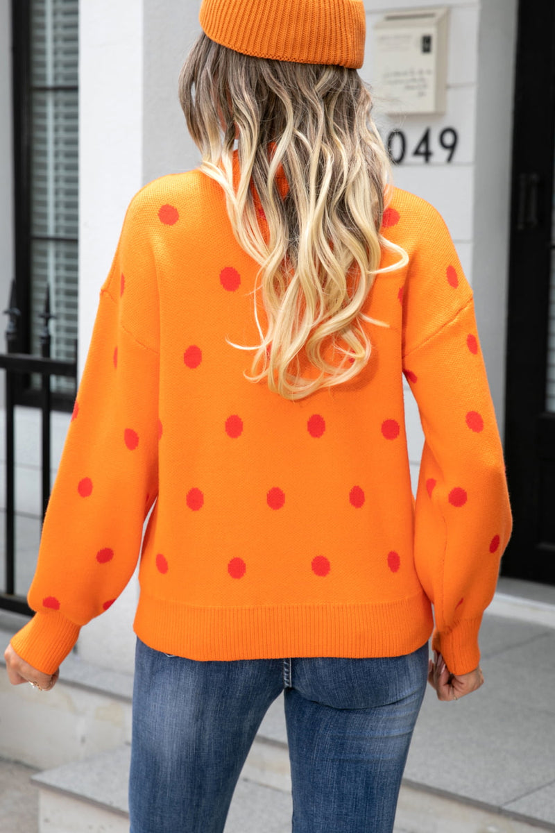 Briannon Polka Dot Round Neck Dropped Shoulder Sweater