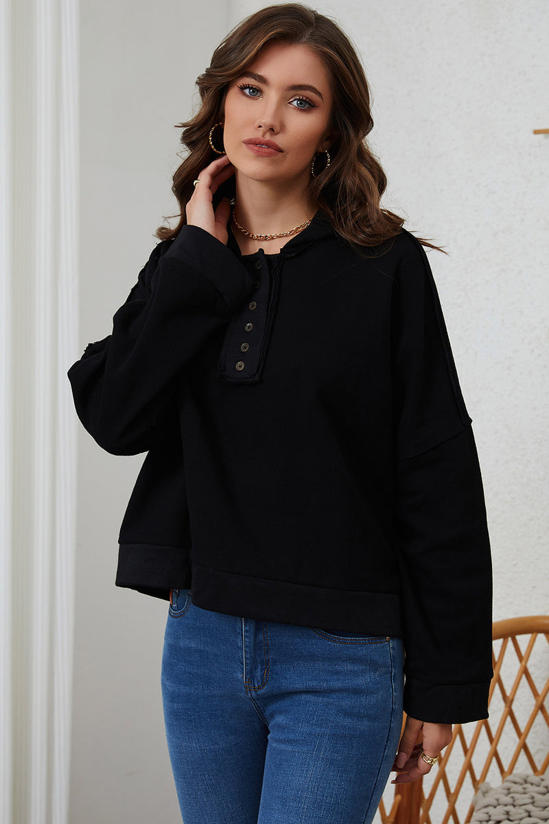 Molly Quarter-Button Exposed Seam Dropped Shoulder Hoodie