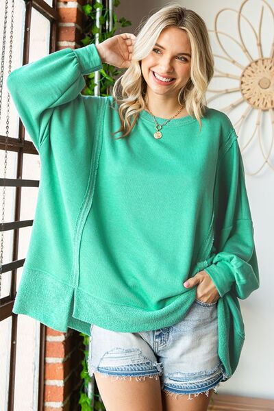 Frannie First Love Exposed Seam Round Neck Dropped Shoulder Blouse