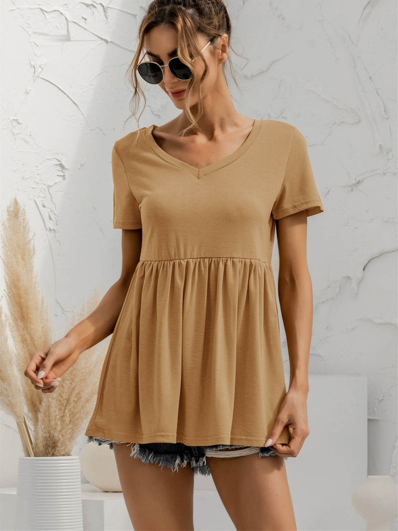 Deal of the Day Piper V-Neck Short Sleeve Babydoll Top
