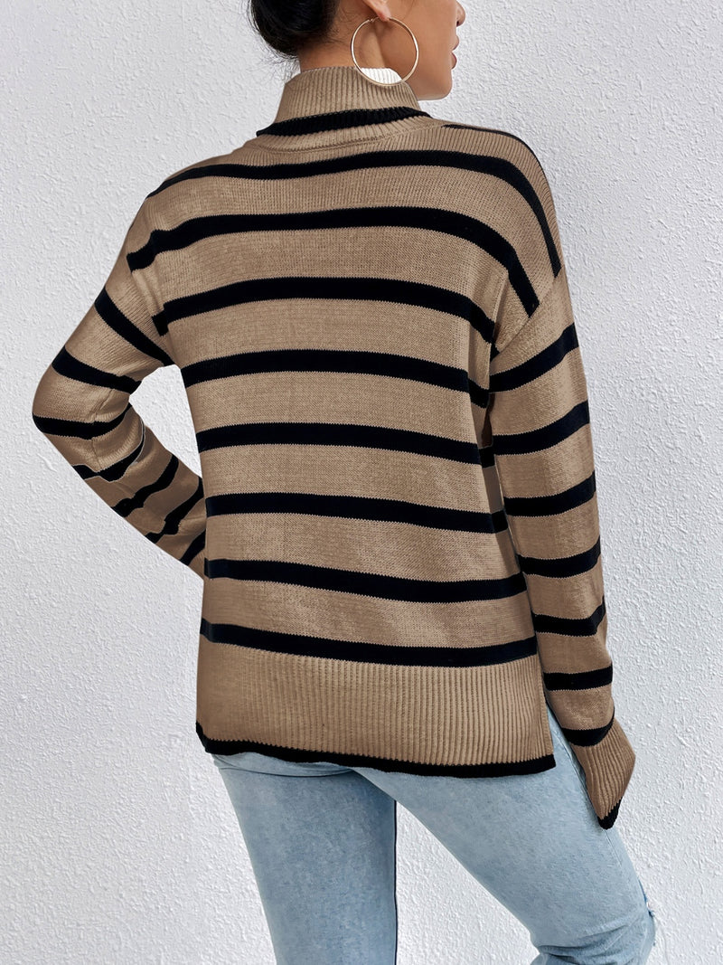 Elizabeth Striped Turtleneck Drop Shoulder Sweater