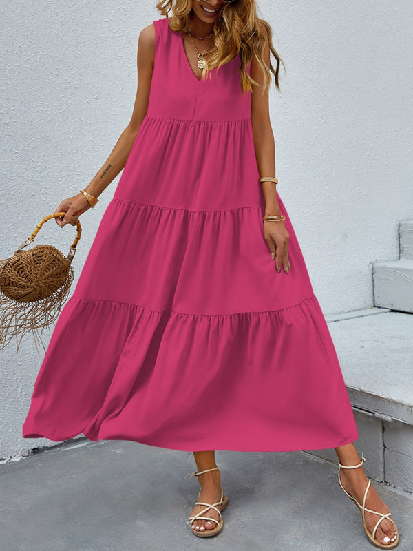 Arelly Tiered V-Neck Sleeve Dress