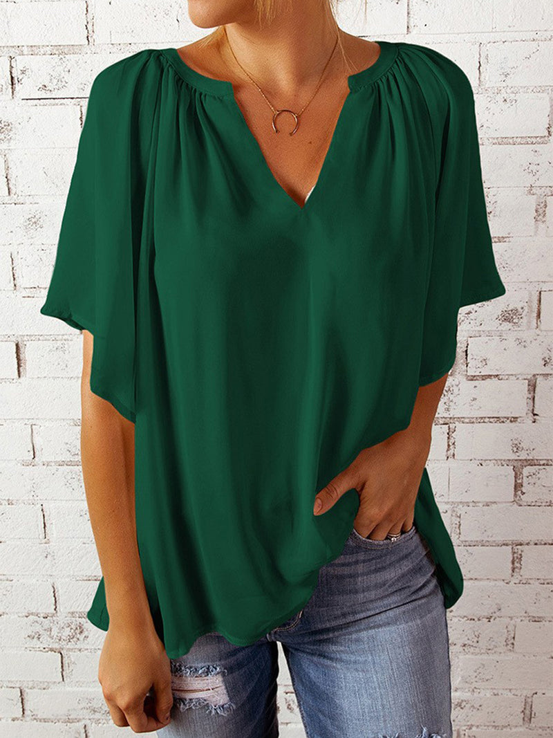 Daphne Ruched Notched Half Sleeve Blouse