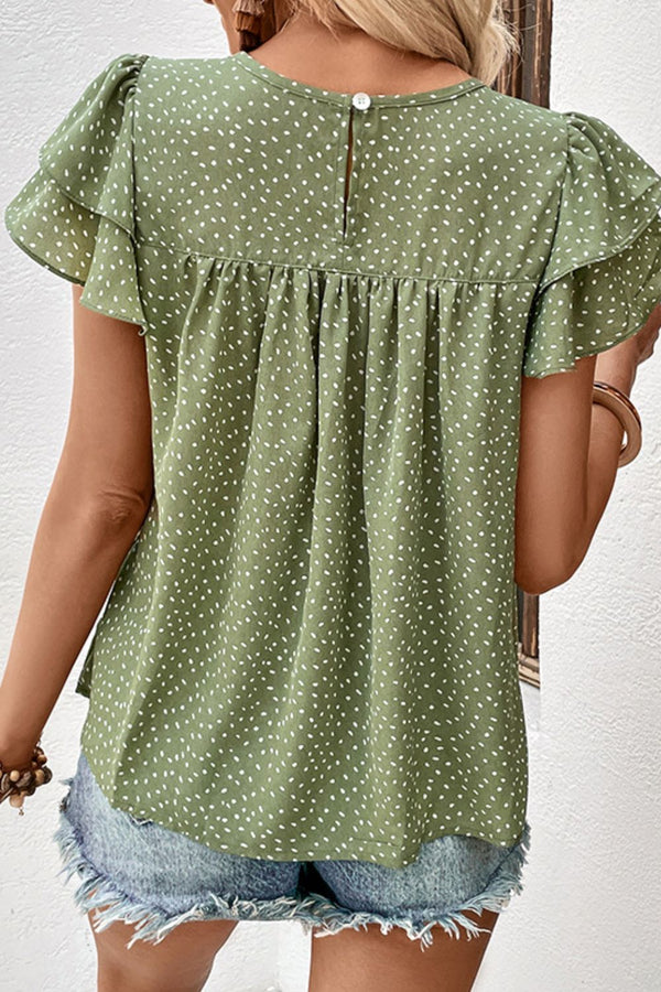 Summer Printed Round Neck Puff Sleeve Blouse