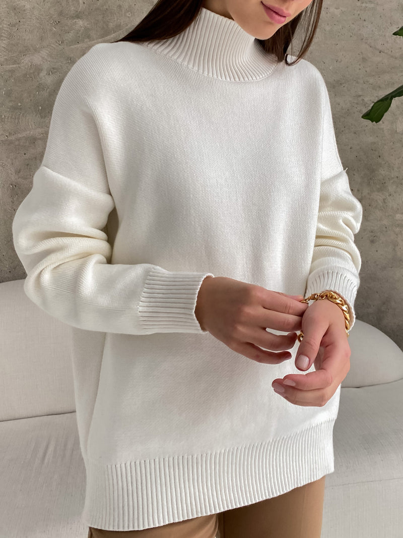 Arely Mock Neck Dropped Shoulder Sweater