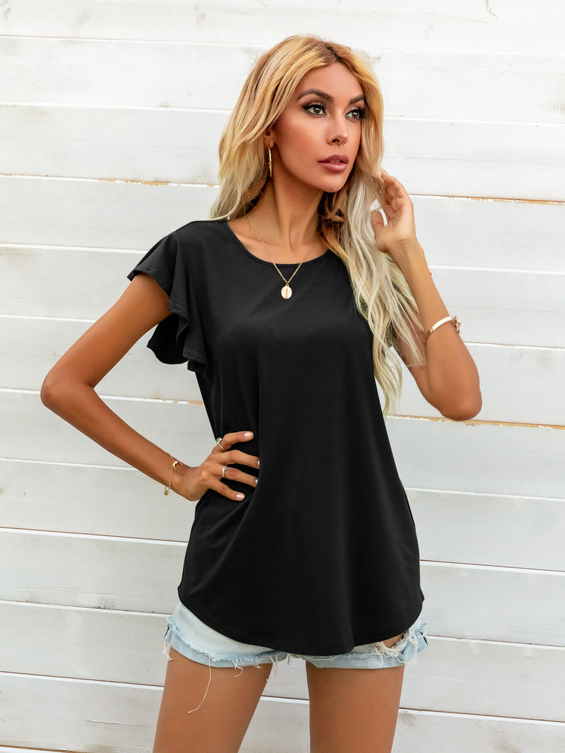 Addison Round Neck Butterfly Sleeve Top