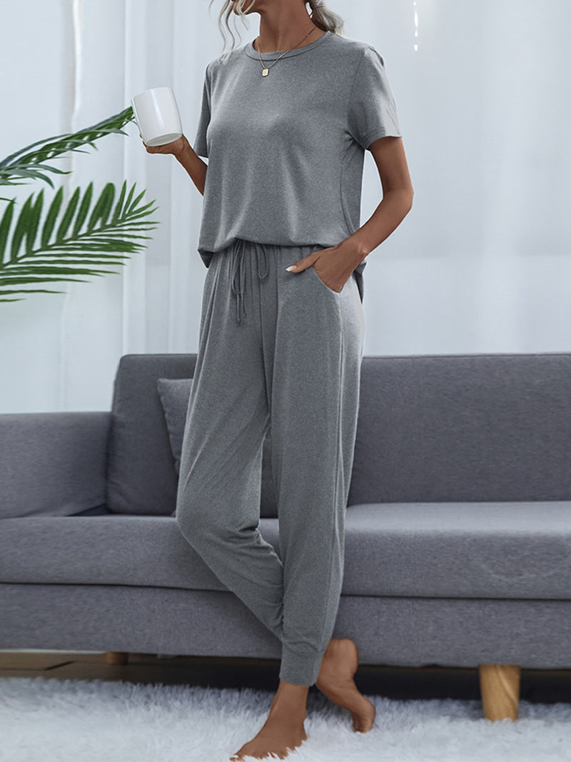 Cohen Round Neck Short Sleeve Top and Pants Set