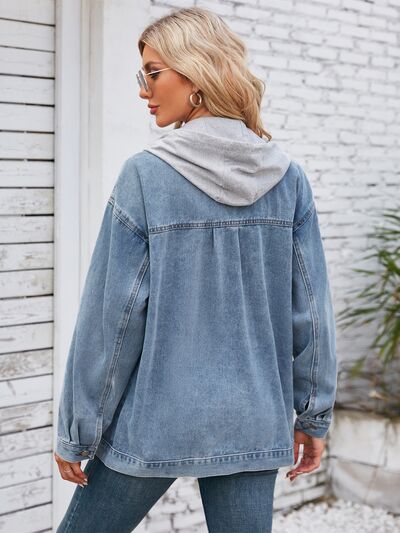 Penny Pocketed Button Up Detachable Hooded Denim Jacket