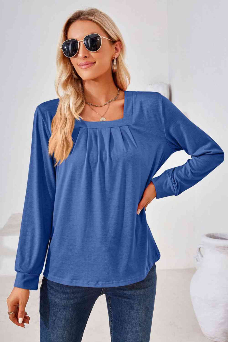 Christen Square Neck Ruched Long Sleeve Blouse