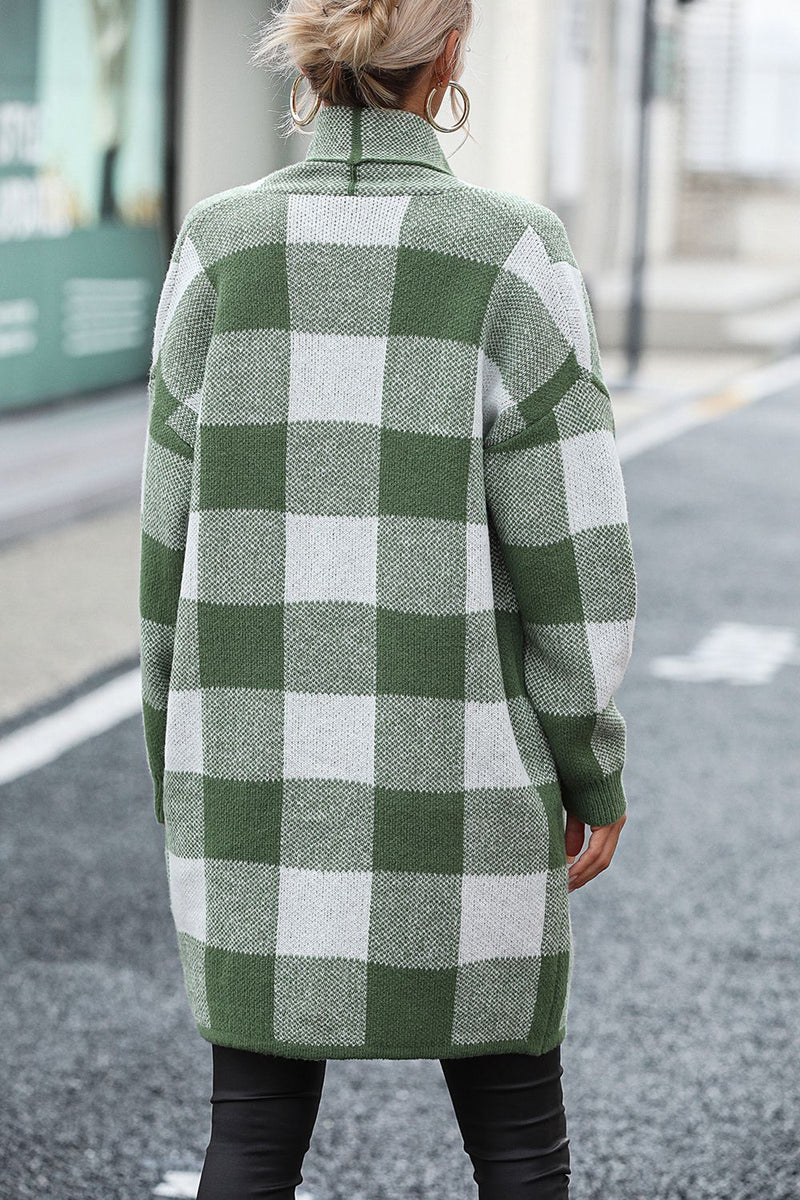 Tommy Plaid Dropped Shoulder Cardigan with Pocket