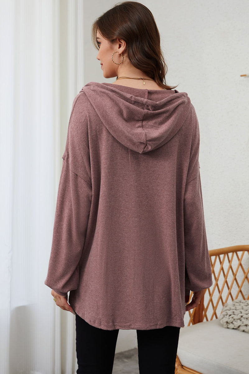 Romie Full Size Buttoned Drop Shoulder High-Low Hoodie -- Deal of the Day!