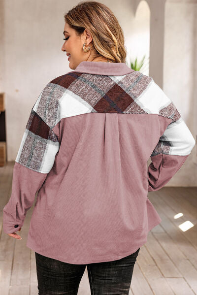 Caprice Plus Size Plaid Snap Down Jacket with Pockets