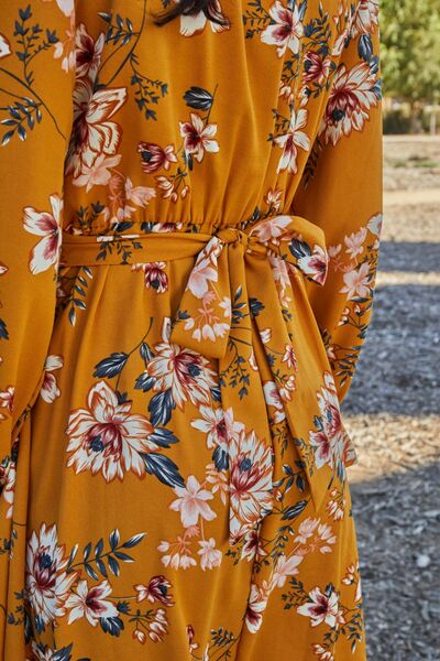 Kristi Double Take Full Size Floral Tie Back Flounce Sleeve Dress