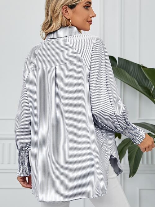 Laurie Striped Button Up Smocked Long Sleeve Shirt