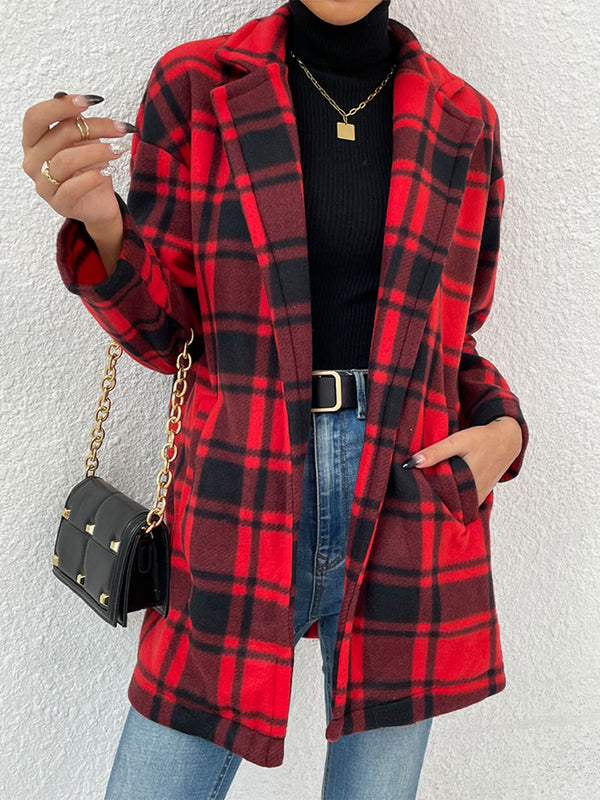 Rowen Plaid Lapel Collar Coat with Pockets -- Deal of the day!