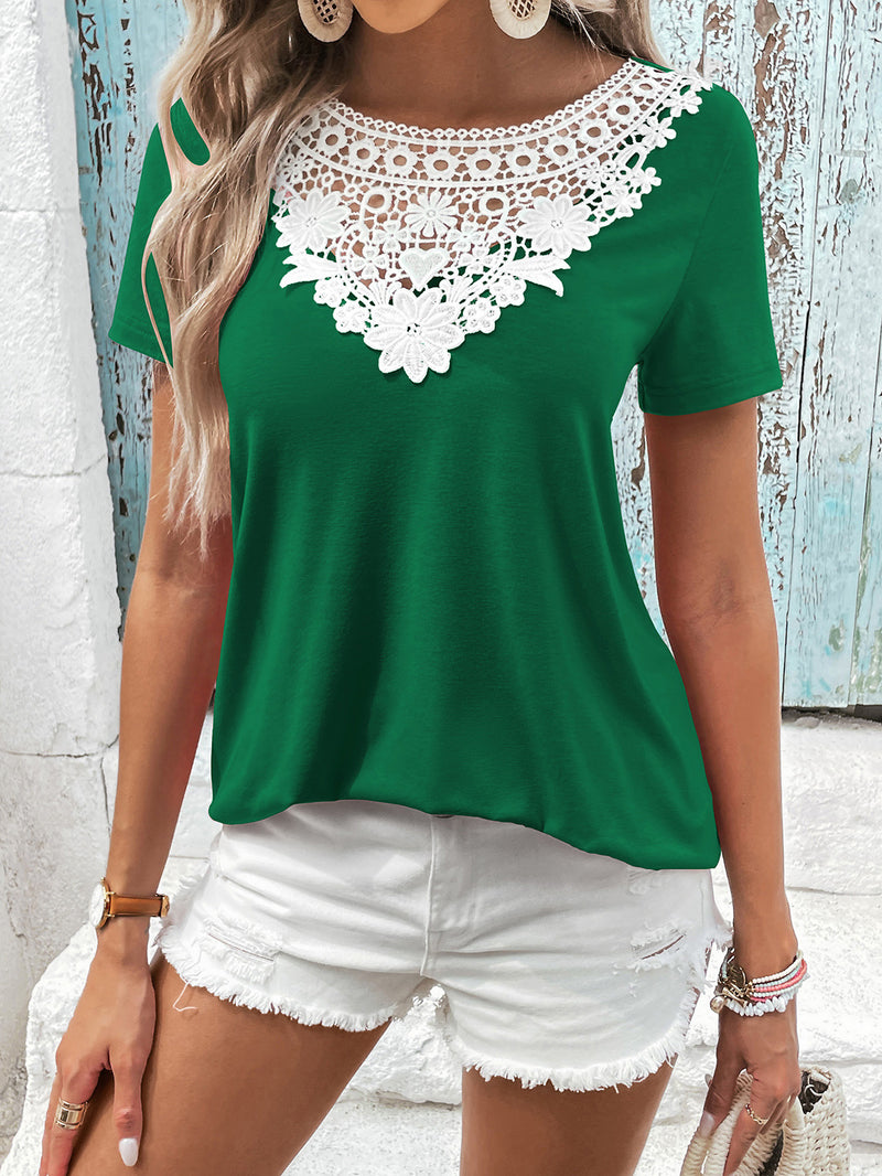 Melinda Spliced Lace Contrast Short Sleeve Top - Deal of the Day!