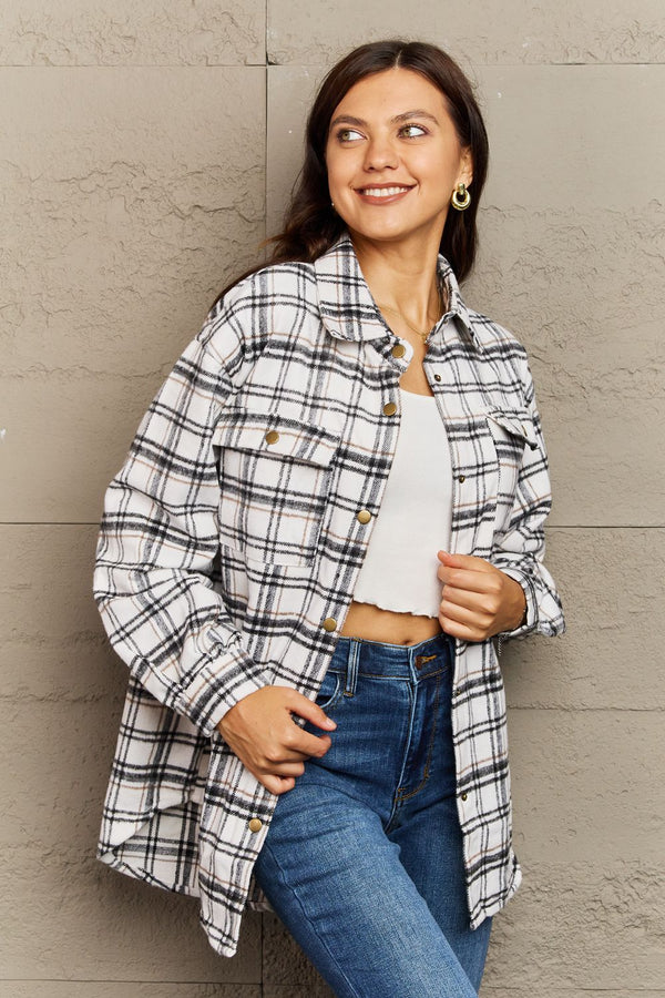 Joelle Plaid Collared Neck Button-Down Long Sleeve Shacket