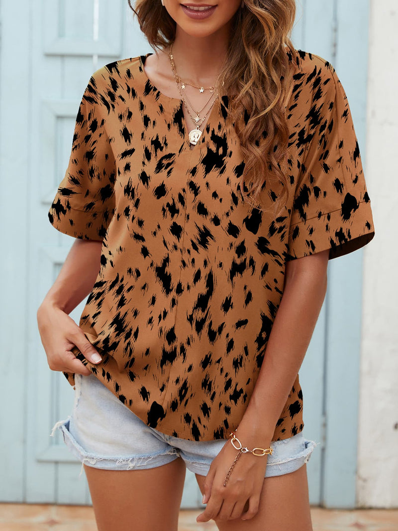 Santi Printed Notched Neck Half Sleeve Blouse - Deal of the Day!