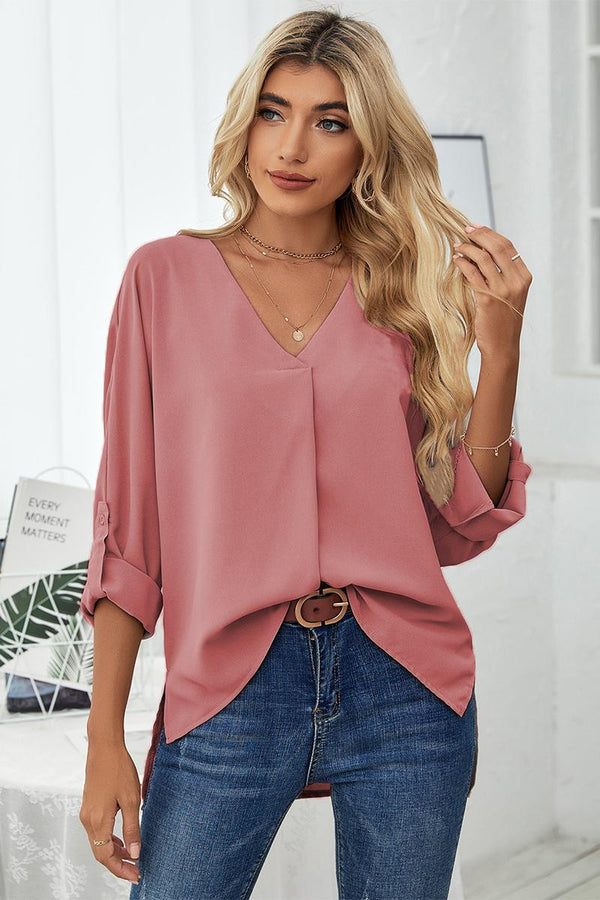 Deal of the Day Urie Roll-Tab Sleeve V-Neck Blouse