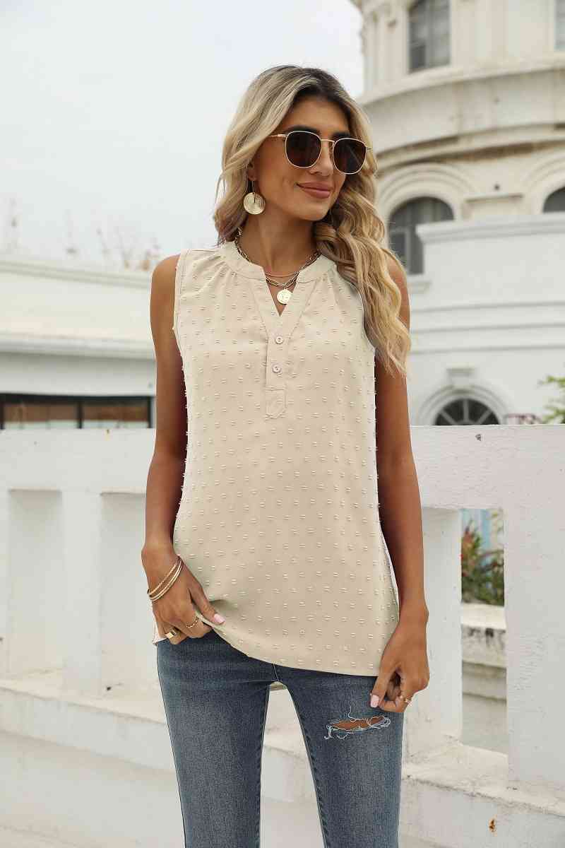 Torrence Swiss Dot Notched Neck Tank