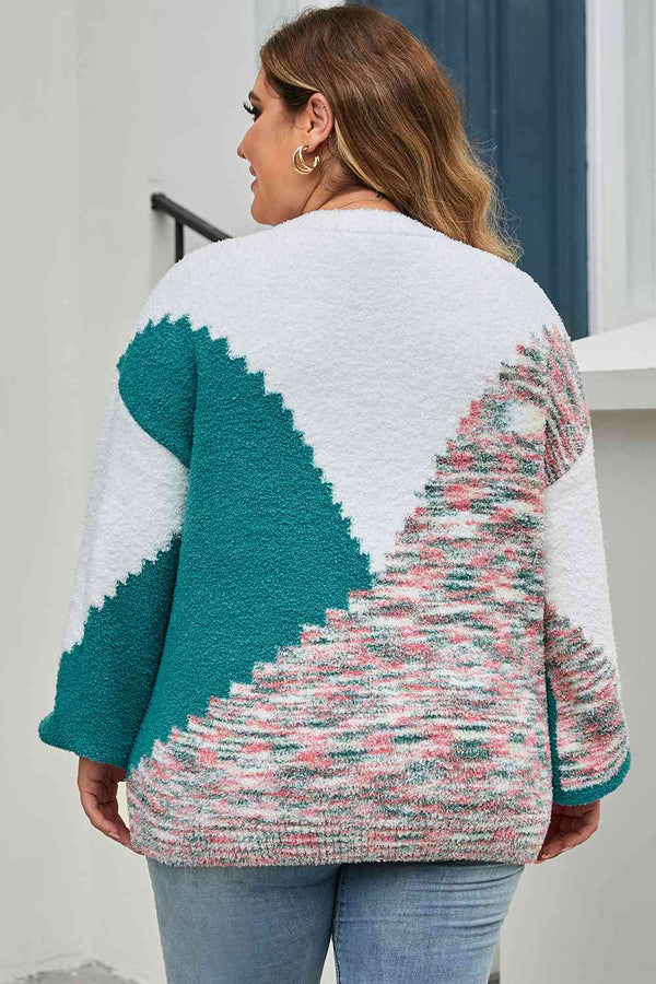 Savrine Plus Size Color Block Round Neck Sweater