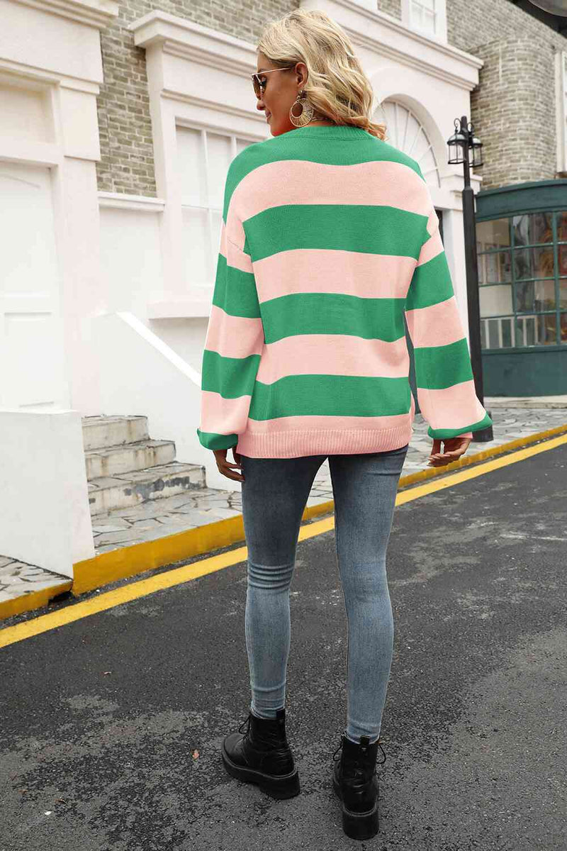 Felicity Striped Balloon Sleeve Knit Pullover