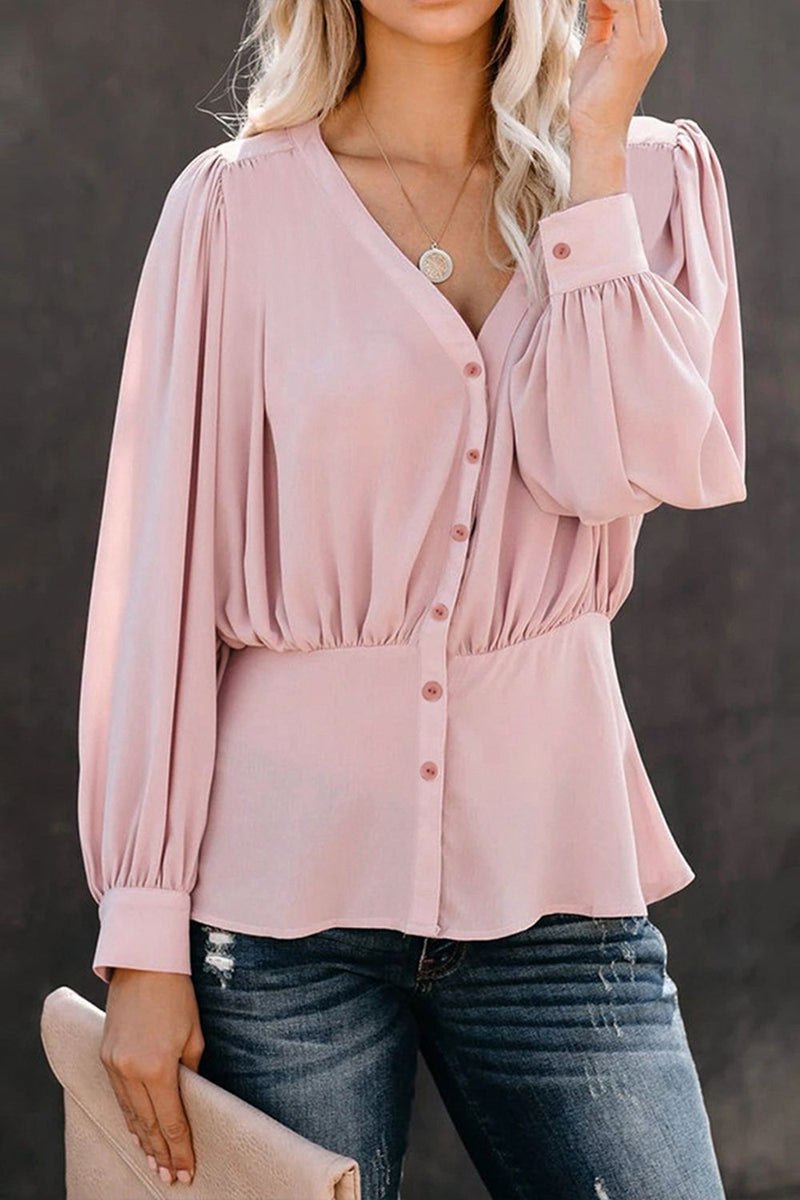 Tonya Buttoned Puff Sleeve Blouse -- Deal of the day!