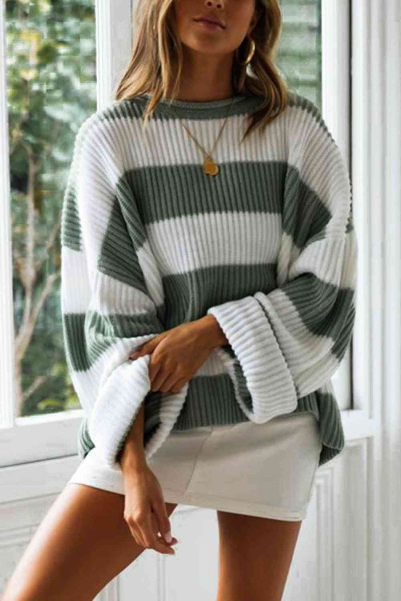 Lorena Striped Round Neck Long Sleeve Sweater