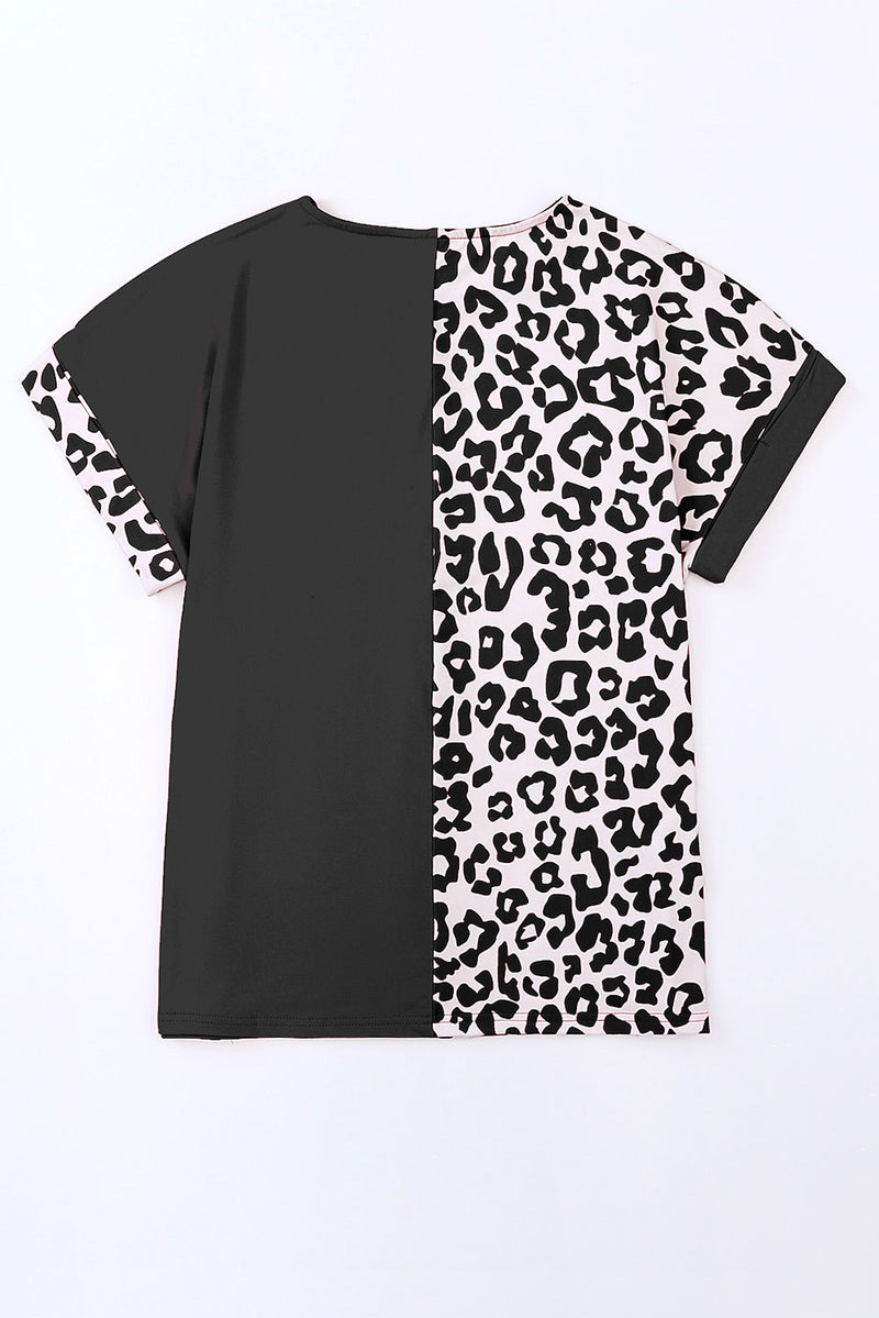 Mia Leopard Two-Tone Round Neck Tee - Deal of the Day!