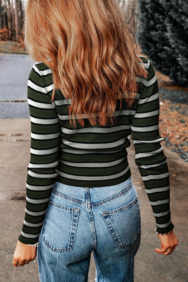 Bronte Striped Round Neck Long Sleeve Knit Top
